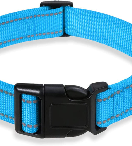 Reflective Dog Collar with Buckle Adjustable Safety Nylon Collars for Small Medium Large Dogs, Blue XL