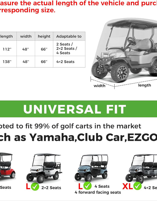 Load image into Gallery viewer, 4 Passenger Golf Cart Cover Fits EZGO, Club Car, Yamaha, 400D Waterproof Windproof Sunproof Outdoor All-Weather Polyester Full Cover with Three Zipper Doors - Black/Army Green/Sliver/Camouflage
