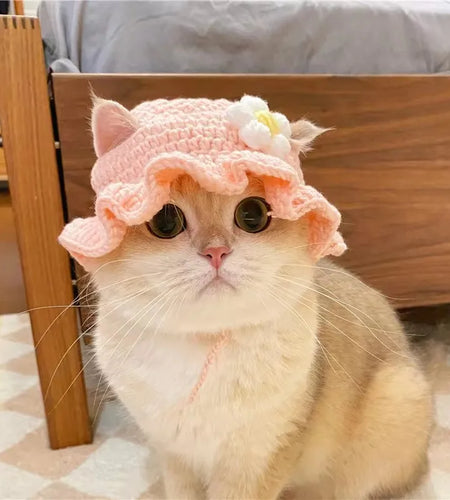 Hand-Made Cat Hat Elastic Woven Cap Pet Hat Puppy Kitten Headwear Knitted Hat Party Photo Shoot Props Decoration Cat Accessories