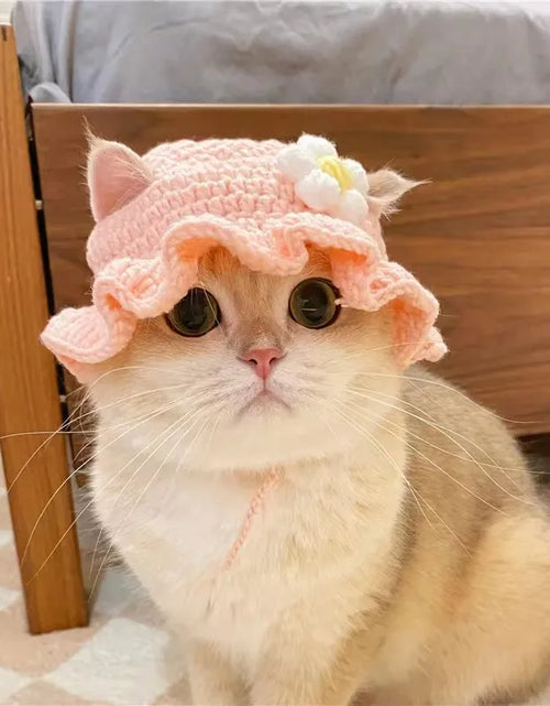 Load image into Gallery viewer, Hand-Made Cat Hat Elastic Woven Cap Pet Hat Puppy Kitten Headwear Knitted Hat Party Photo Shoot Props Decoration Cat Accessories
