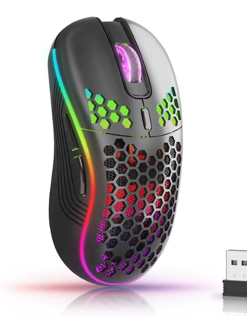 Load image into Gallery viewer, 2.4G Wireless Mouse with RGB Backlit 6-Button 3-Speed DPI Type C Rechargeable Ergonomic Honeycomb Design Gaming Mouse
