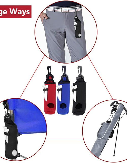 Load image into Gallery viewer, 2 Pack Golf Ball Carry Bag Golf Tee Holder Pouch with Light Weight Hook Portable Golf Ball Storage Bag for 3 Golf Ball 3 Tees
