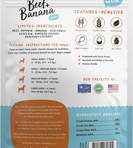 Premium Dog Treats | 100% Human Grade | Made in the USA | Grain Free | Beef and Banana, 5 Oz.