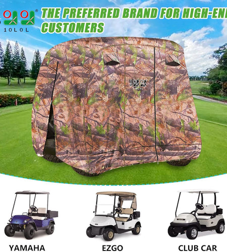 4 Passenger Golf Cart Cover Fits EZGO, Club Car, Yamaha, 400D Waterproof Windproof Sunproof Outdoor All-Weather Polyester Full Cover with Three Zipper Doors - Black/Army Green/Sliver/Camouflage