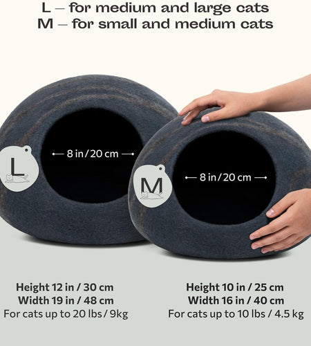 Premium Cat Bed Cave (Large) - Eco Friendly 100% Merino Wool Beds for Cats and Kittens