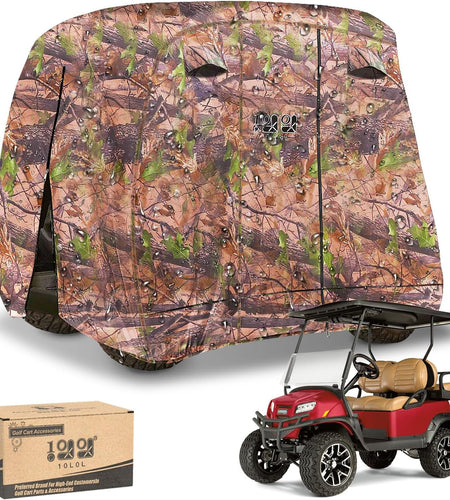 4 Passenger Golf Cart Cover Fits EZGO, Club Car, Yamaha, 400D Waterproof Windproof Sunproof Outdoor All-Weather Polyester Full Cover with Three Zipper Doors - Black/Army Green/Sliver/Camouflage
